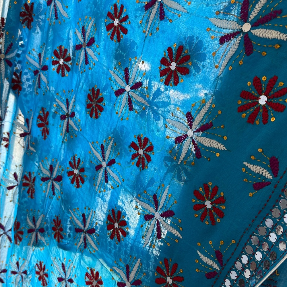 Turquoise Blue Embroidered Wrap